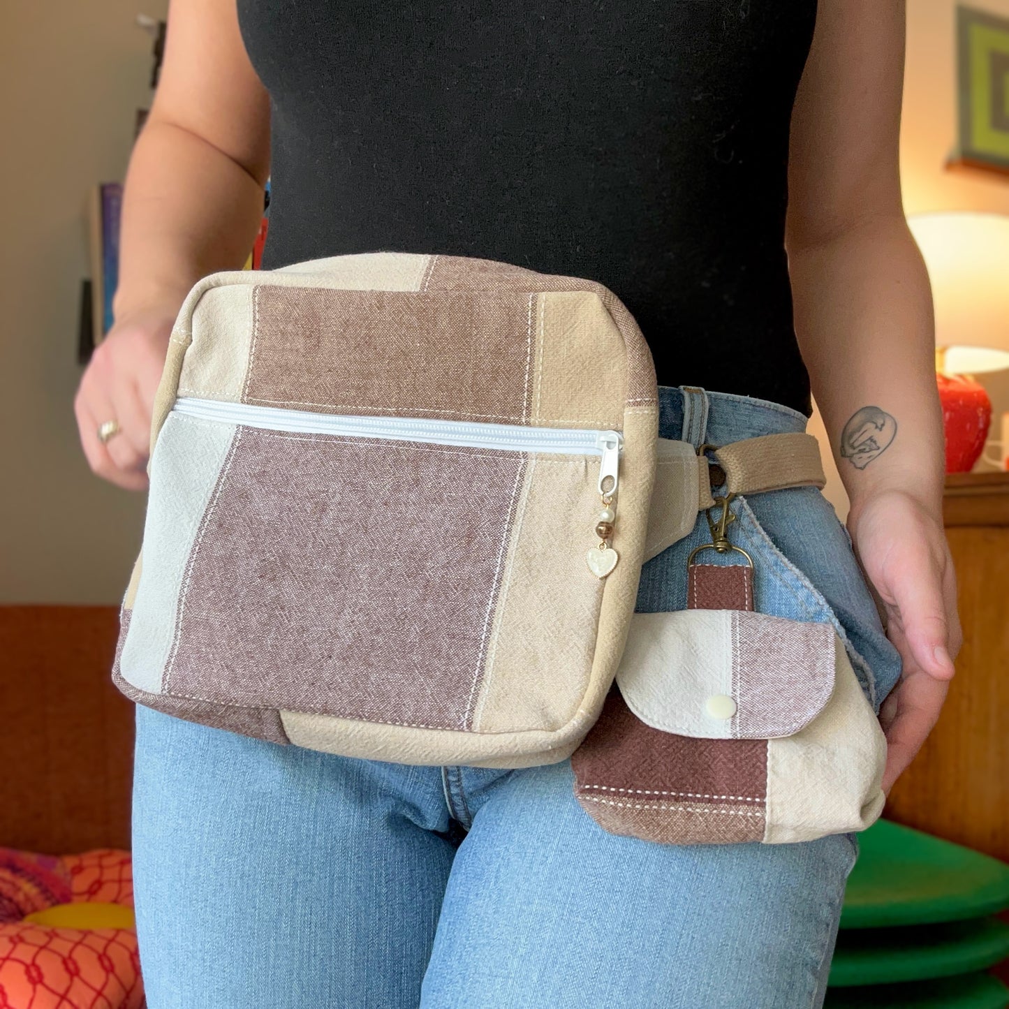 Tan Cotton Button-Down - Clip-On Mini Pouch