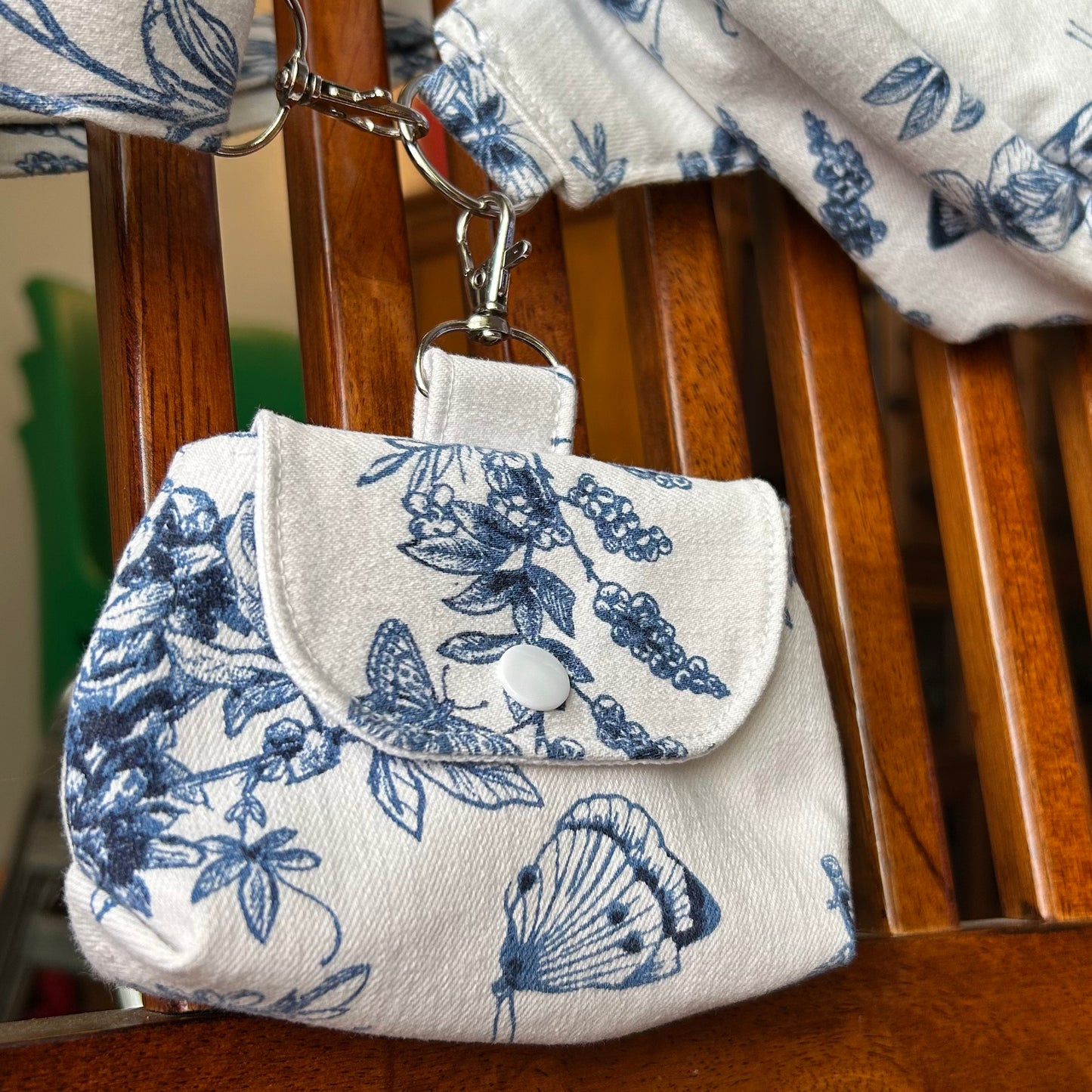White Denim Floral Butterfly - Clip-On Mini Pouch