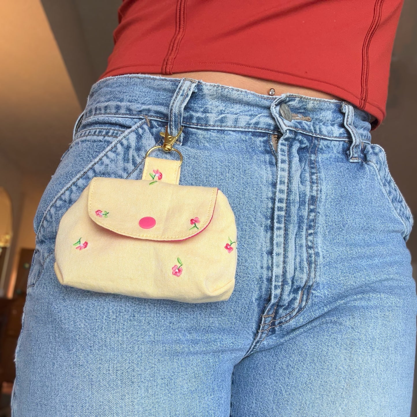 Yellow Floral Pants - Clip-On Mini Pouch
