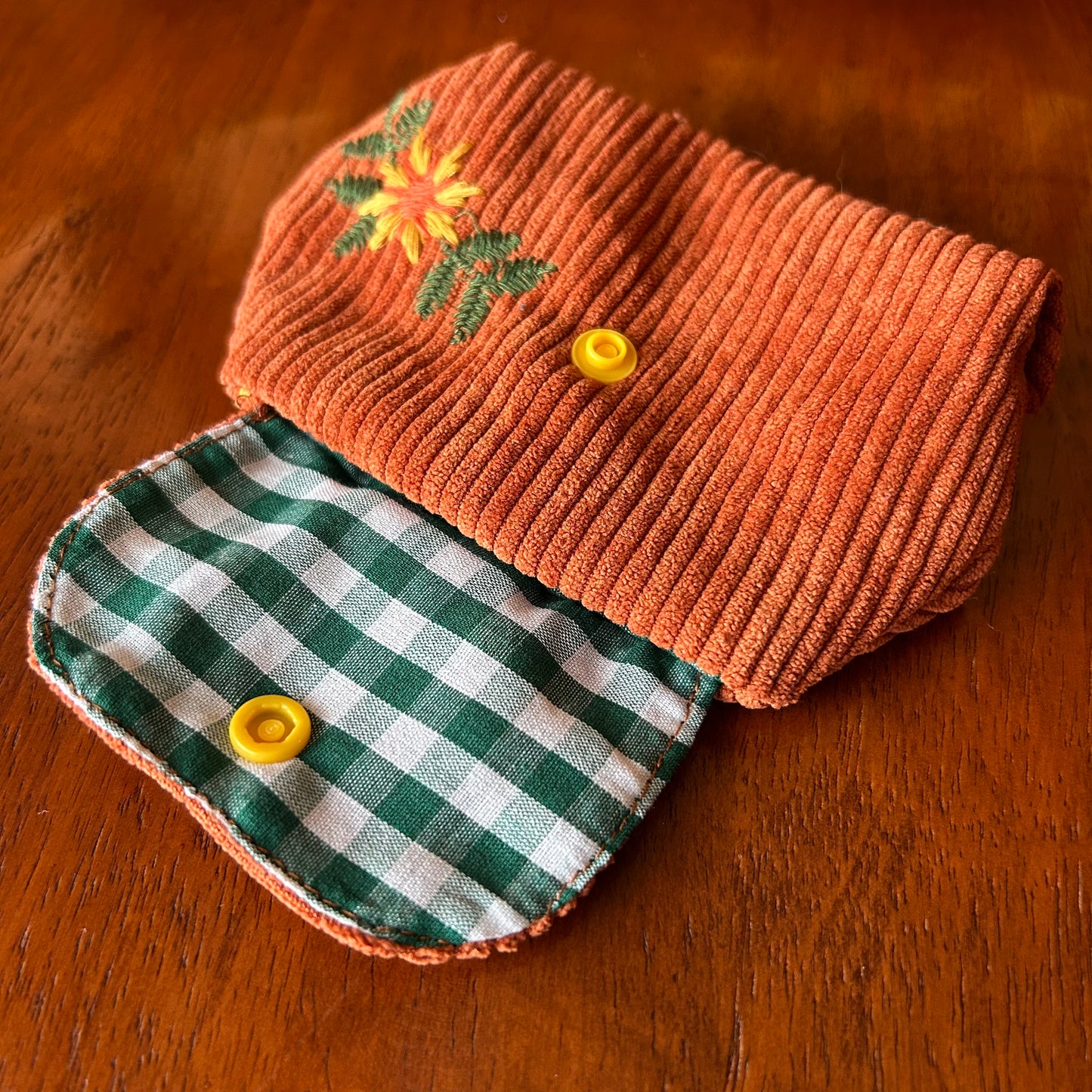 Sunflower Embroidered Corduroy - Clip-On Mini Pouch
