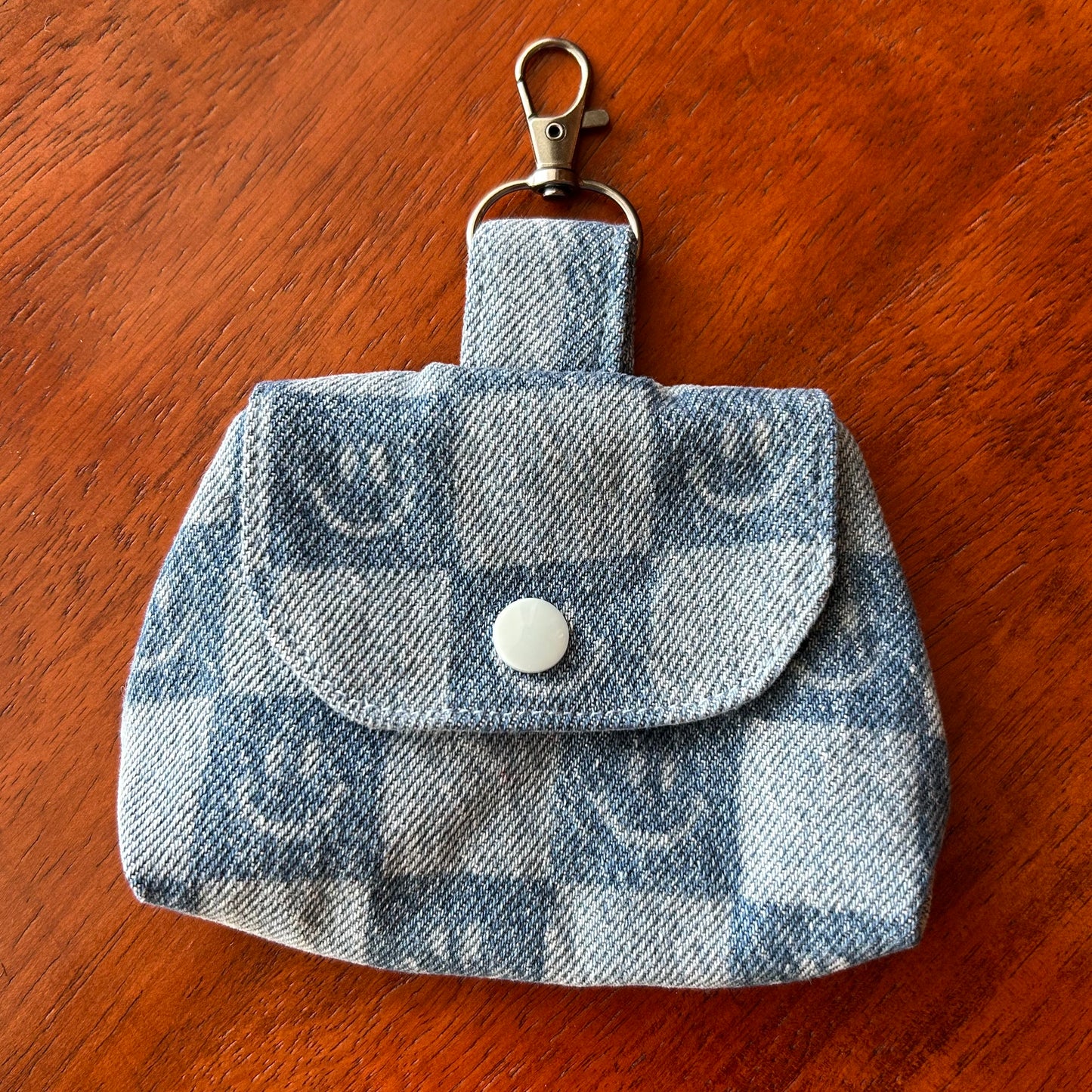 Smiley Face Checkerboard Denim - Clip-On Mini Pouch