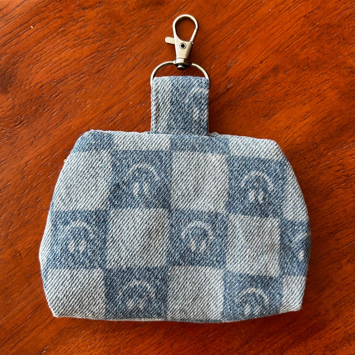 Smiley Face Checkerboard Denim - Clip-On Mini Pouch
