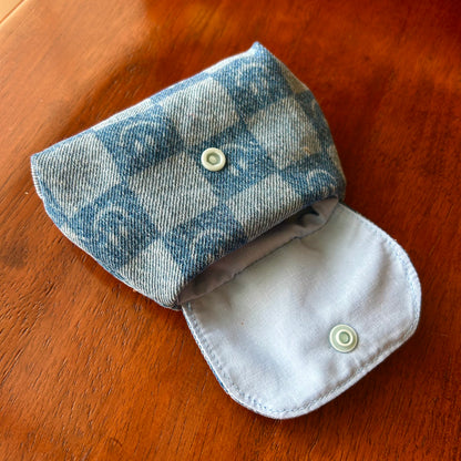 Smiley Face Checkerboard Denim - Clip-On Mini Pouch
