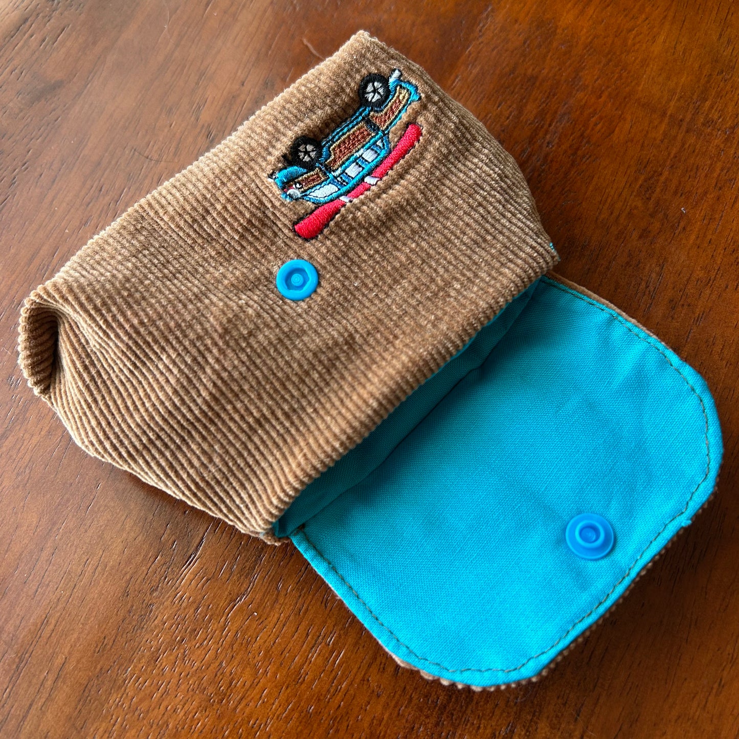 Retro Car Embroidered Corduroy - Clip-On Mini Pouch
