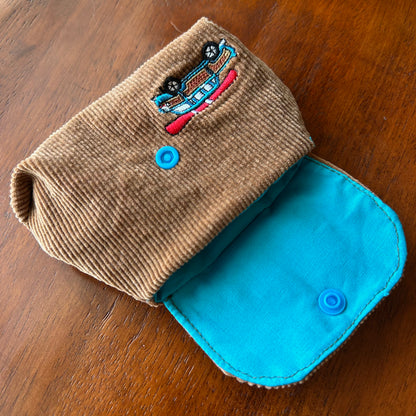 Retro Car Embroidered Corduroy - Clip-On Mini Pouch