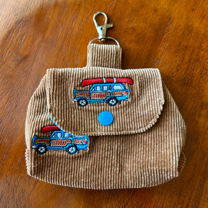 Retro Car Embroidered Corduroy - Clip-On Mini Pouch