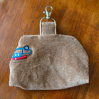 Retro Car Embroidered Corduroy - Clip-On Mini Pouch