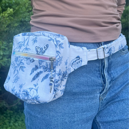 White Denim – Floral Butterfly Adjustable Bag