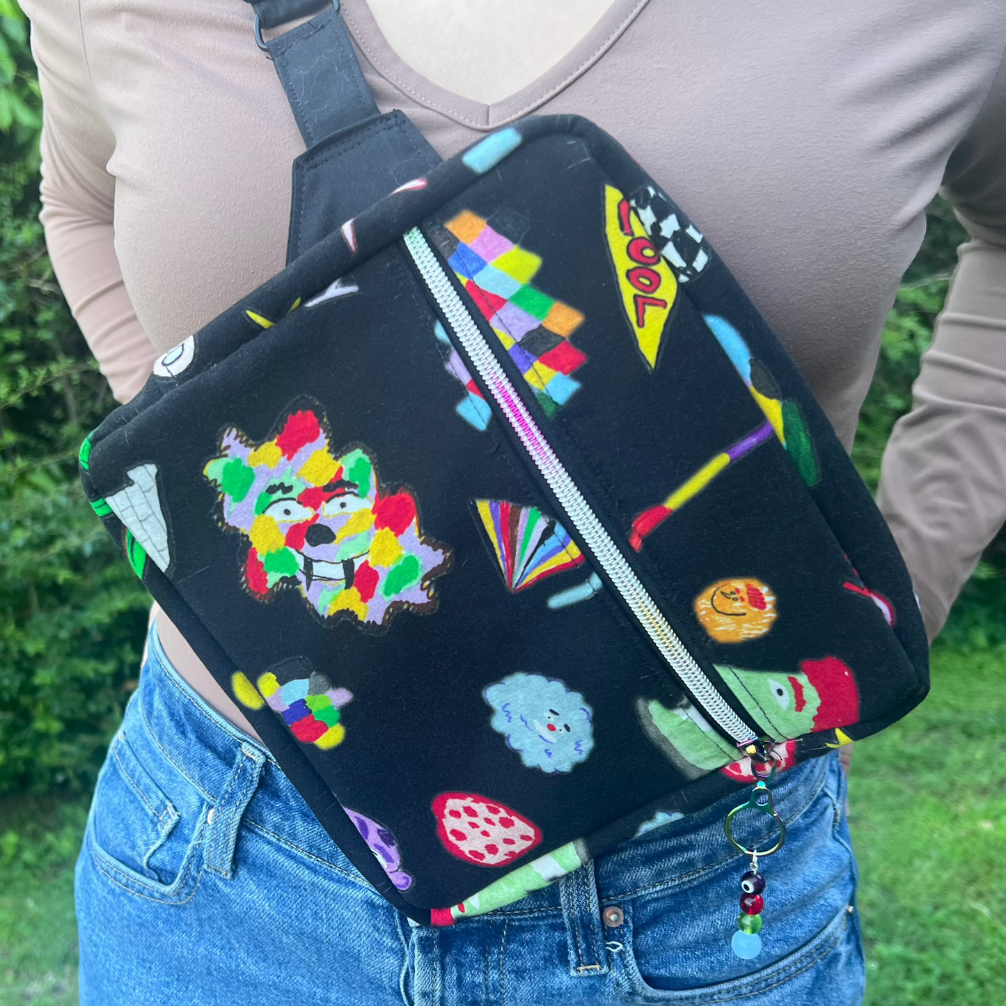 Funky Cotton with Denim Lining - Adjustable Bag