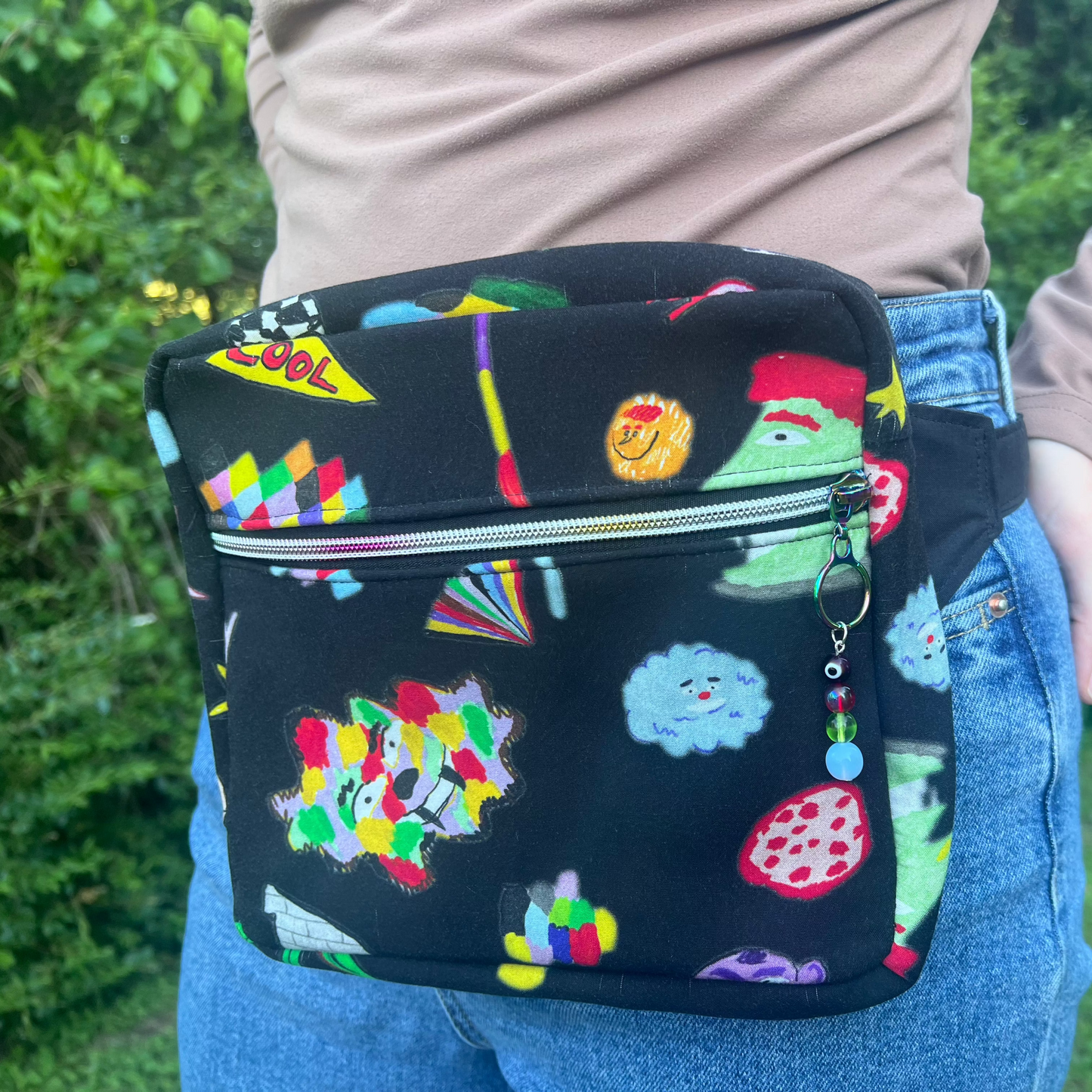 Funky Cotton with Denim Lining - Adjustable Bag