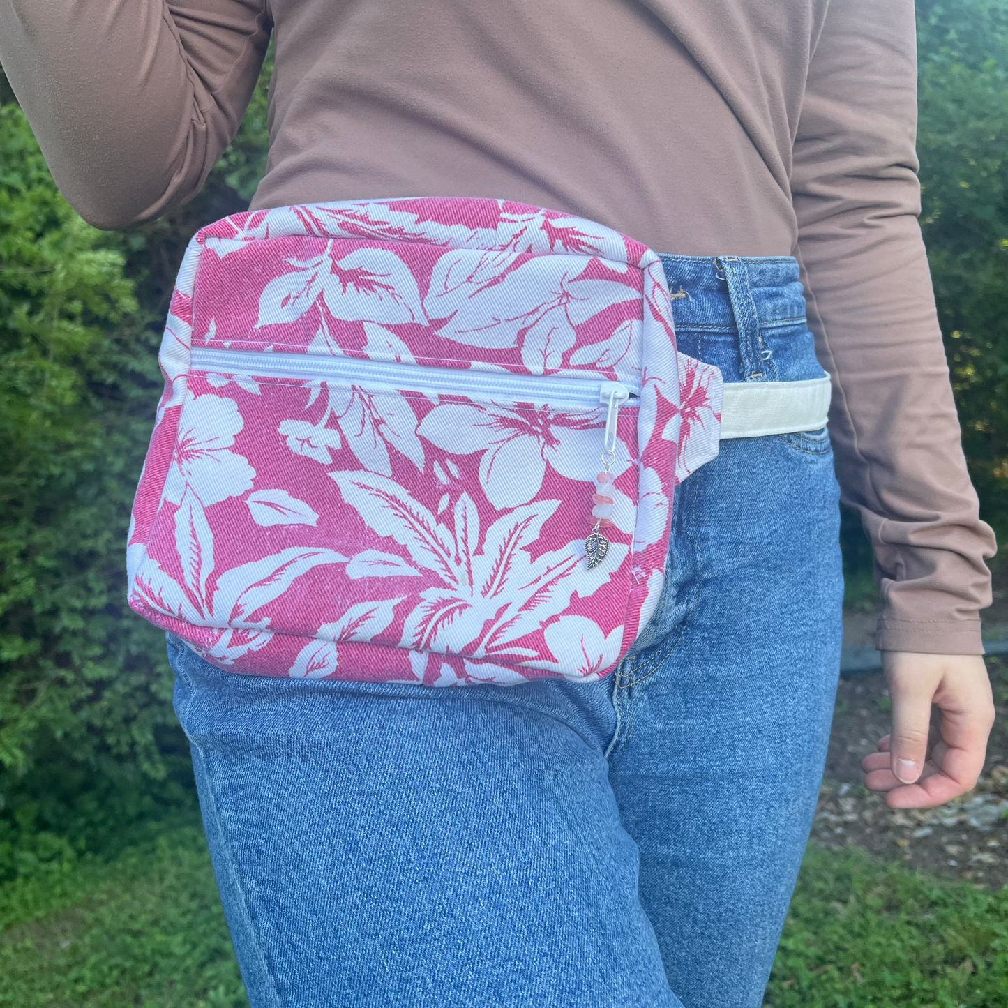 Pink/White Denim - Back Pocket Adjustable Bag