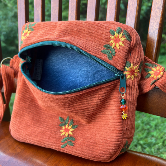 Sunflower Embroidered Corduroy - Adjustable Bag