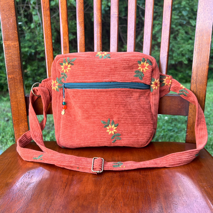 Sunflower Embroidered Corduroy - Adjustable Bag