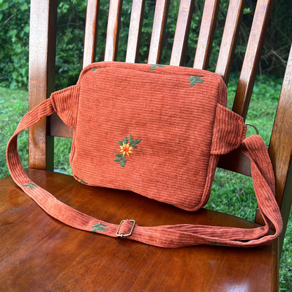 Sunflower Embroidered Corduroy - Adjustable Bag