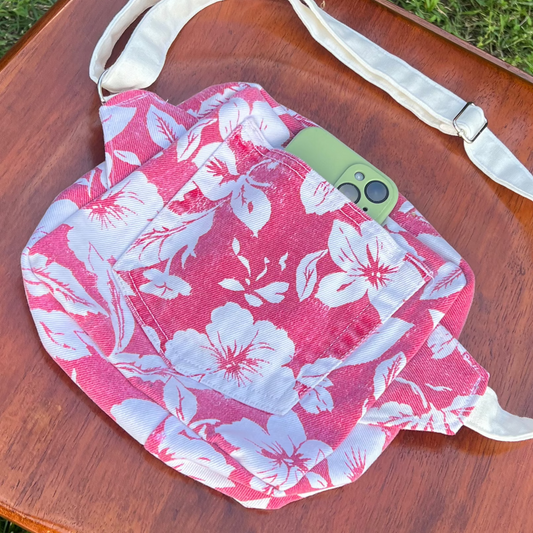 Pink/White Denim - Back Pocket Adjustable Bag