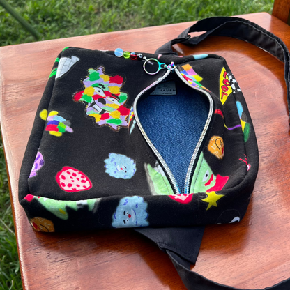 Funky Cotton with Denim Lining - Adjustable Bag