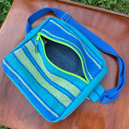 Blue/Green Woven Adjustable Bag