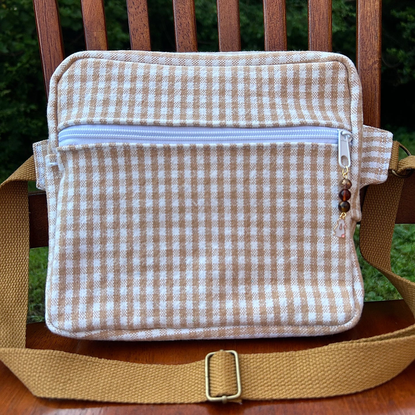 Checkerboard Denim - White/Tan Adjustable Bag