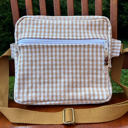Checkerboard Denim - White/Tan Adjustable Bag