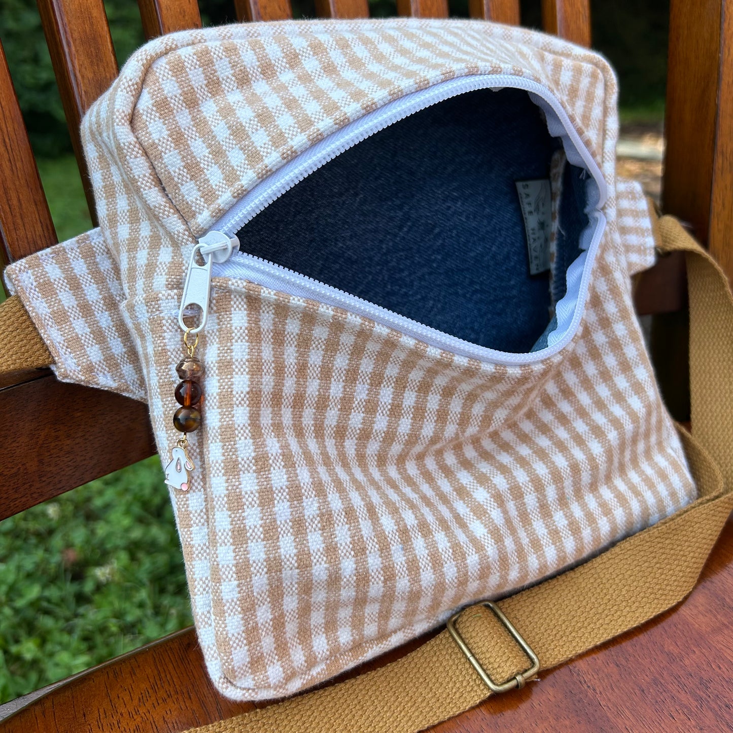 Checkerboard Denim - White/Tan Adjustable Bag