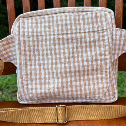 Checkerboard Denim - White/Tan Adjustable Bag