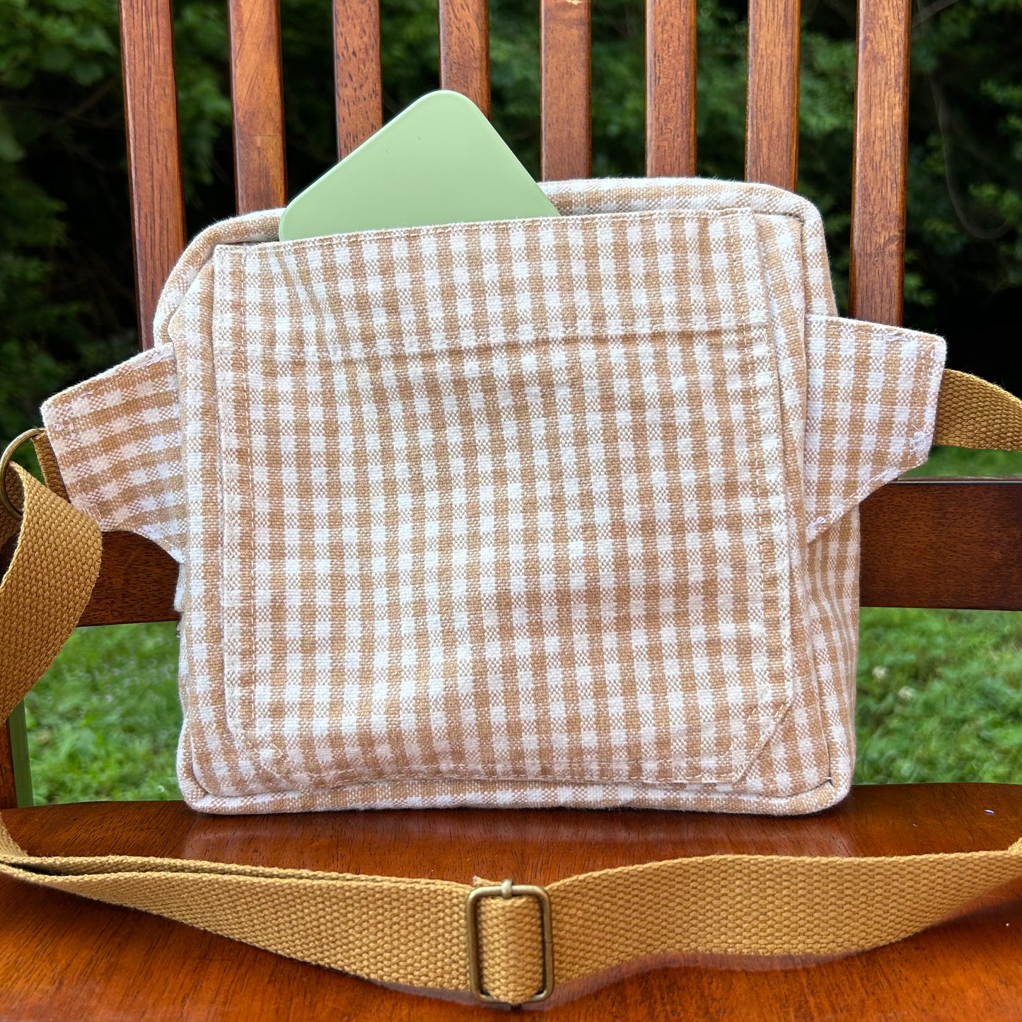 Checkerboard Denim - White/Tan Adjustable Bag