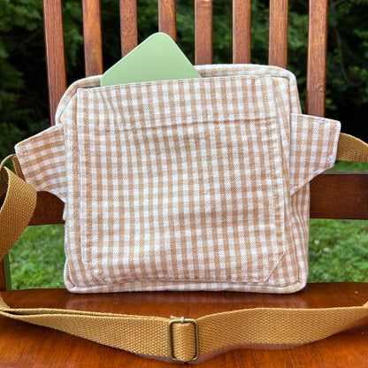 Checkerboard Denim - White/Tan Adjustable Bag