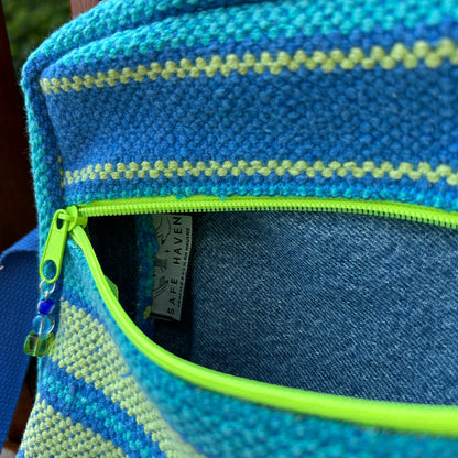 Blue/Green Woven Adjustable Bag