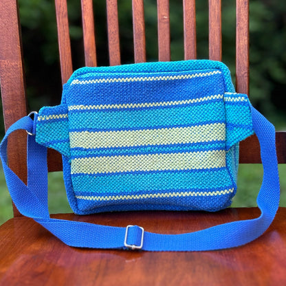 Blue/Green Woven Adjustable Bag
