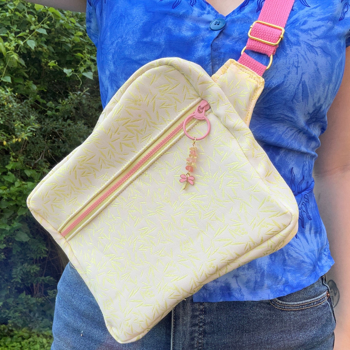 Pink/Gold Dragonfly Adjustable Bag