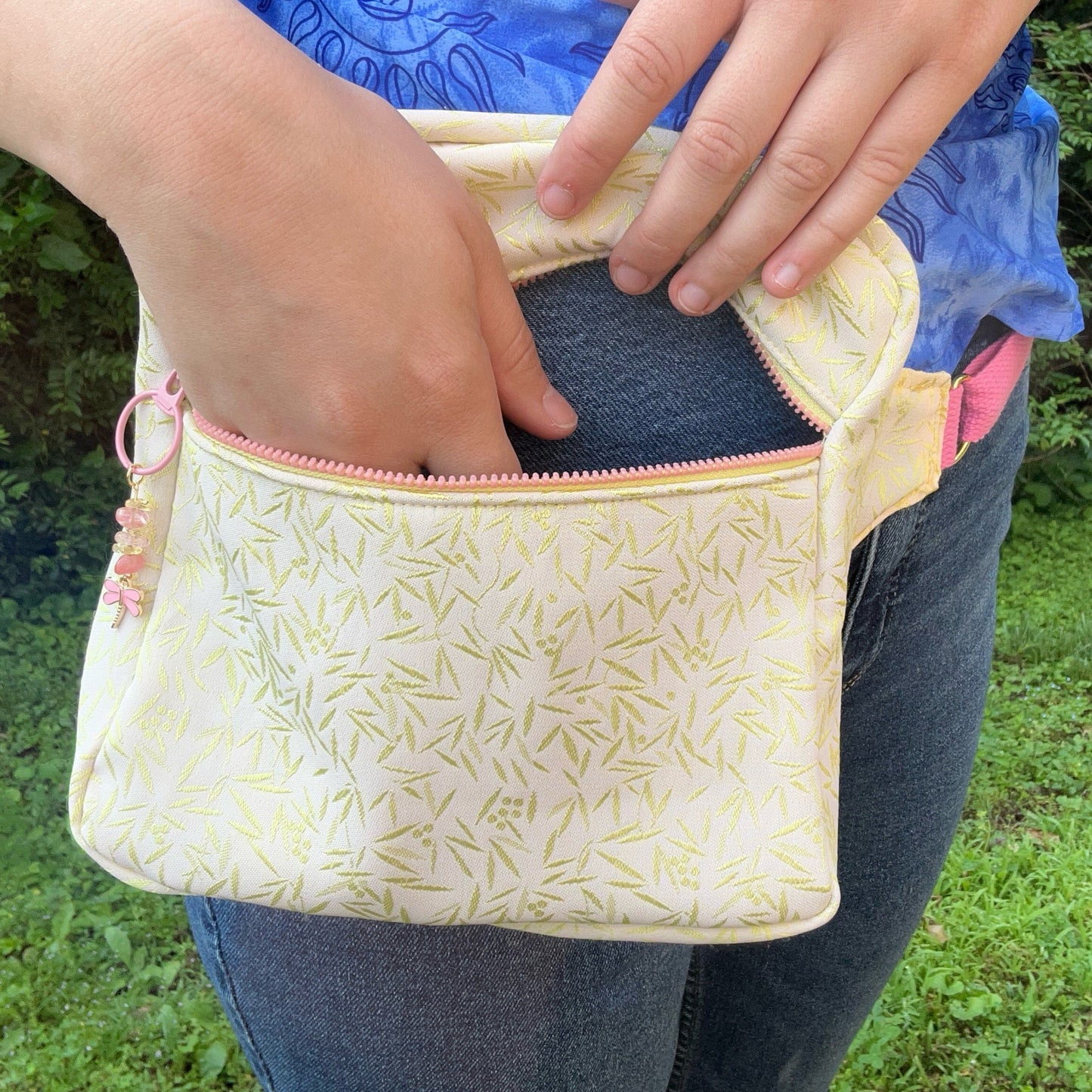 Pink/Gold Dragonfly Adjustable Bag