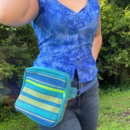 Blue/Green Woven Adjustable Bag