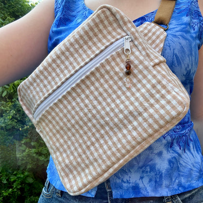 Checkerboard Denim - White/Tan Adjustable Bag