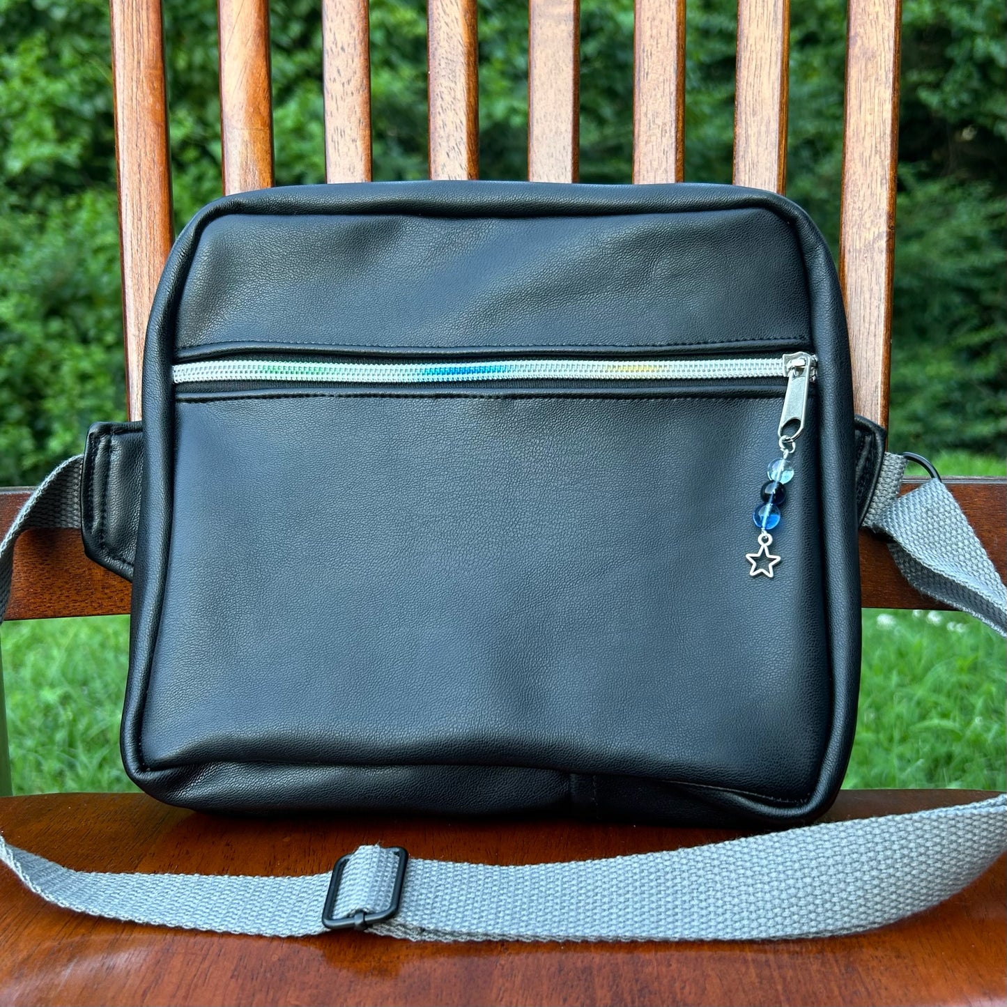Black Faux Leather - Back Pocket Adjustable Bag
