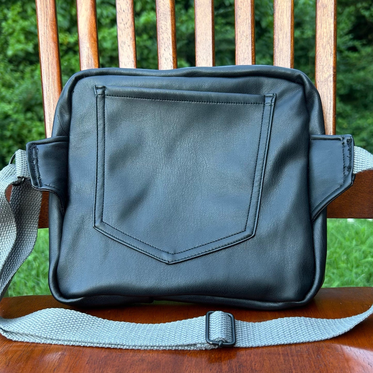 Black Faux Leather - Back Pocket Adjustable Bag