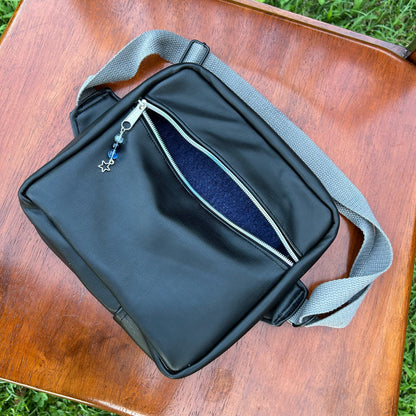 Black Faux Leather - Back Pocket Adjustable Bag