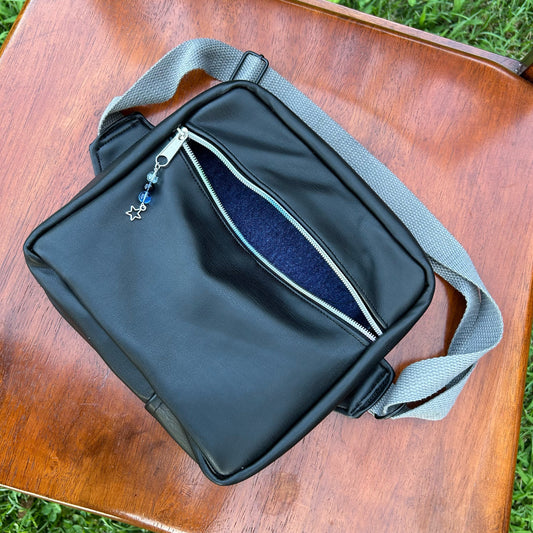 Black Faux Leather - Back Pocket Adjustable Bag