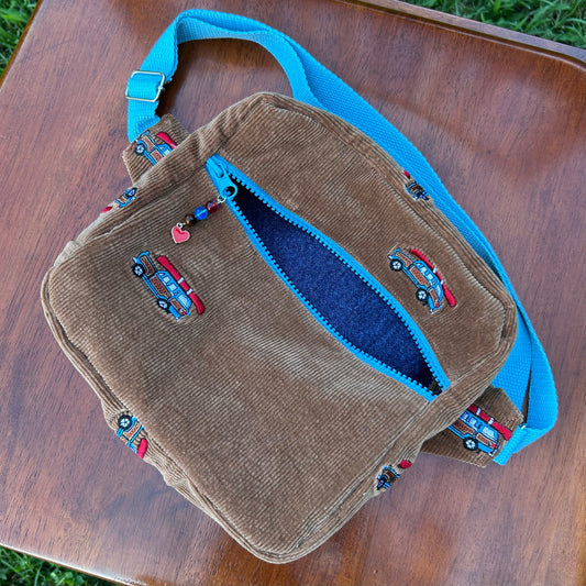 Retro Car Embroidered Corduroy - Adjustable Bag