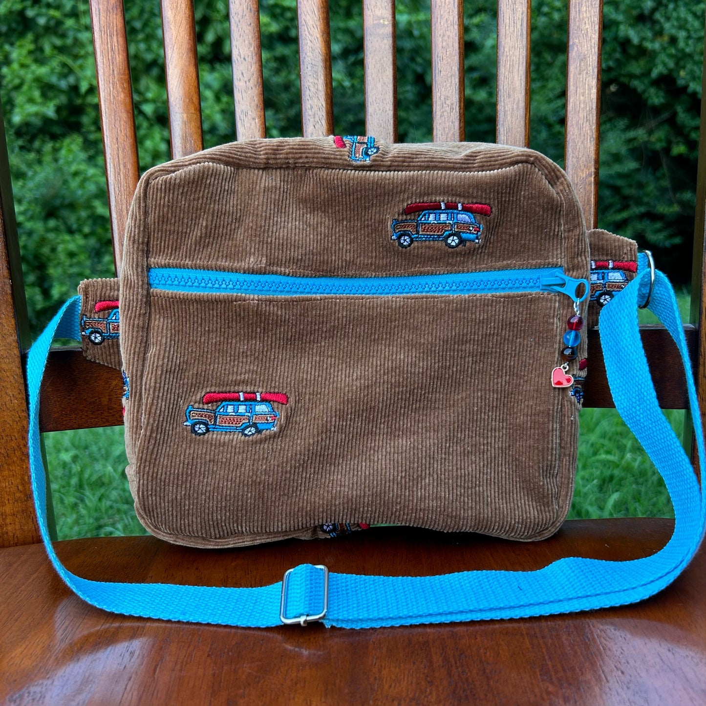 Retro Car Embroidered Corduroy - Adjustable Bag