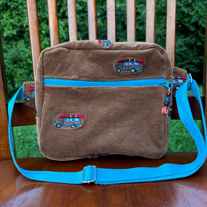 Retro Car Embroidered Corduroy - Adjustable Bag