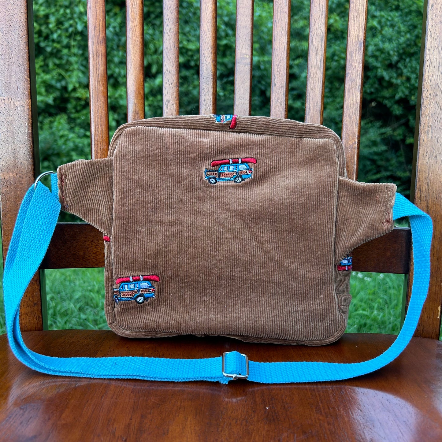 Retro Car Embroidered Corduroy - Adjustable Bag