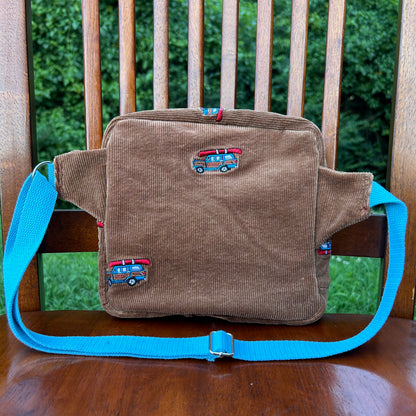 Retro Car Embroidered Corduroy - Adjustable Bag