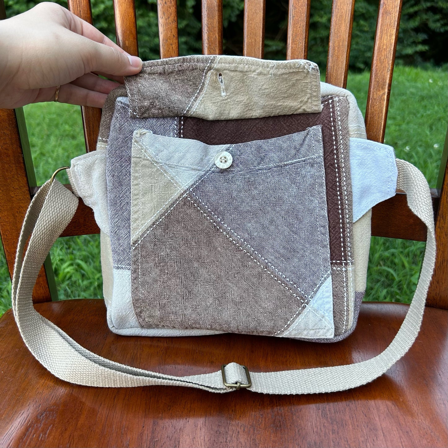 Tan Cotton Button-Down - Back Pocket Adjustable Bag