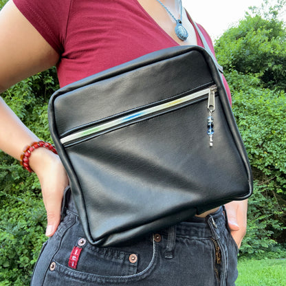 Black Faux Leather - Back Pocket Adjustable Bag