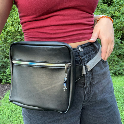 Black Faux Leather - Back Pocket Adjustable Bag