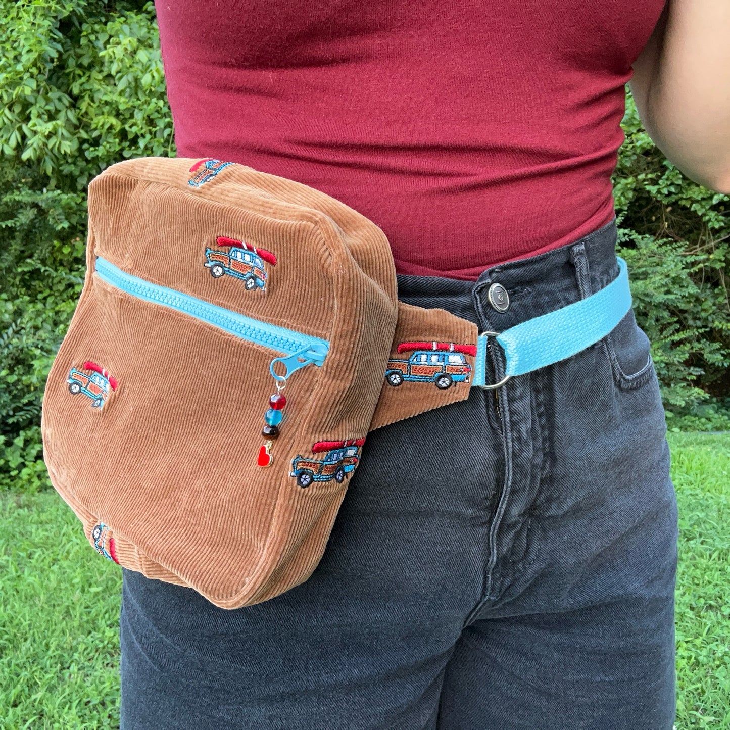 Retro Car Embroidered Corduroy - Adjustable Bag