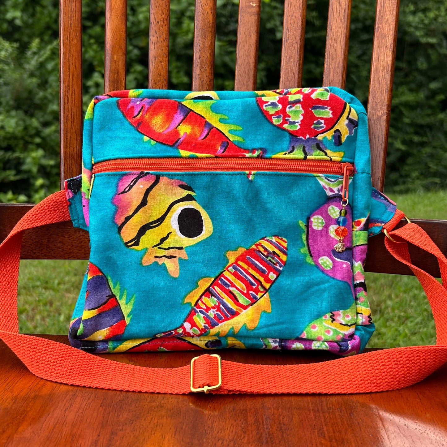 Funky Fish Cotton Button-Down - Shirt Pocket Adjustable Bag