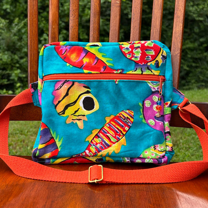 Funky Fish Cotton Button-Down - Shirt Pocket Adjustable Bag