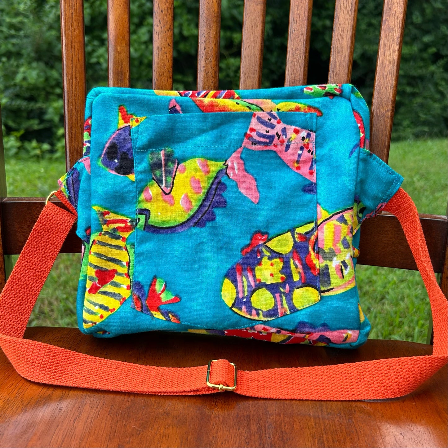 Funky Fish Cotton Button-Down - Shirt Pocket Adjustable Bag