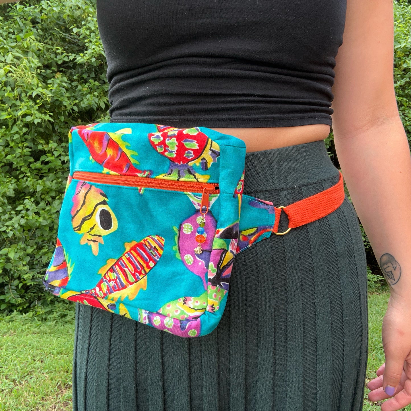 Funky Fish Cotton Button-Down - Shirt Pocket Adjustable Bag